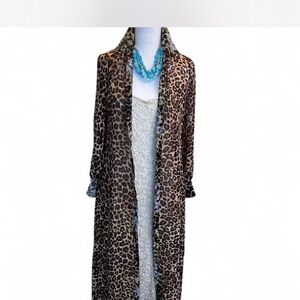 Vintage White House Black Market Animal Floral Print sheer Duster